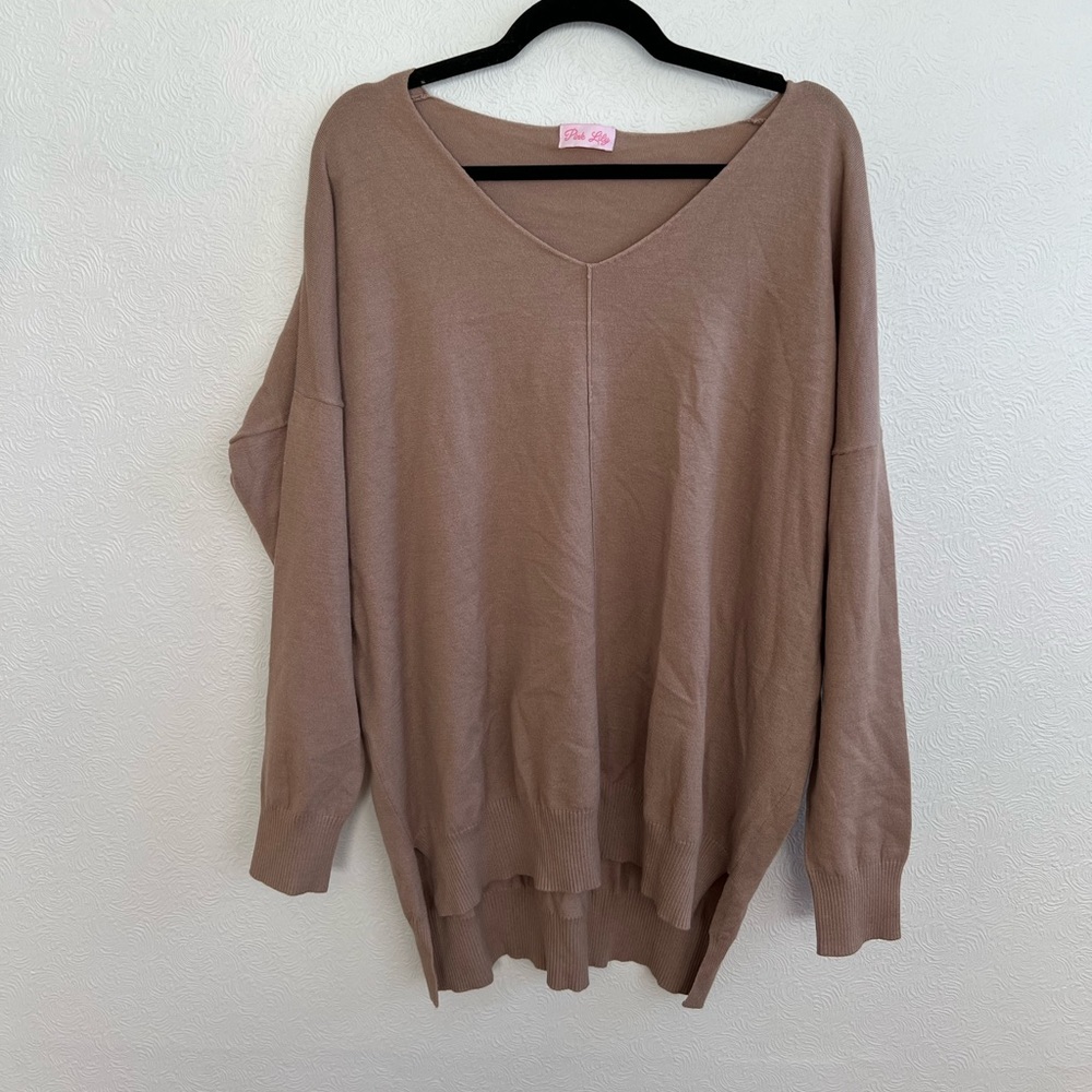 Pink Lily Taupe V-neck Sweater